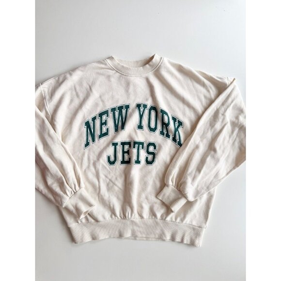 H&M x NFL New York Jets Ivory Green Logo Terry Crew Neck Sweatshirt, Size XS - Picture 3 of 10